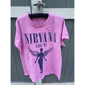 NWOT Nirvana In Utero Tour Graphic T-Shirt Pink Hand Distressed Band Tee Large